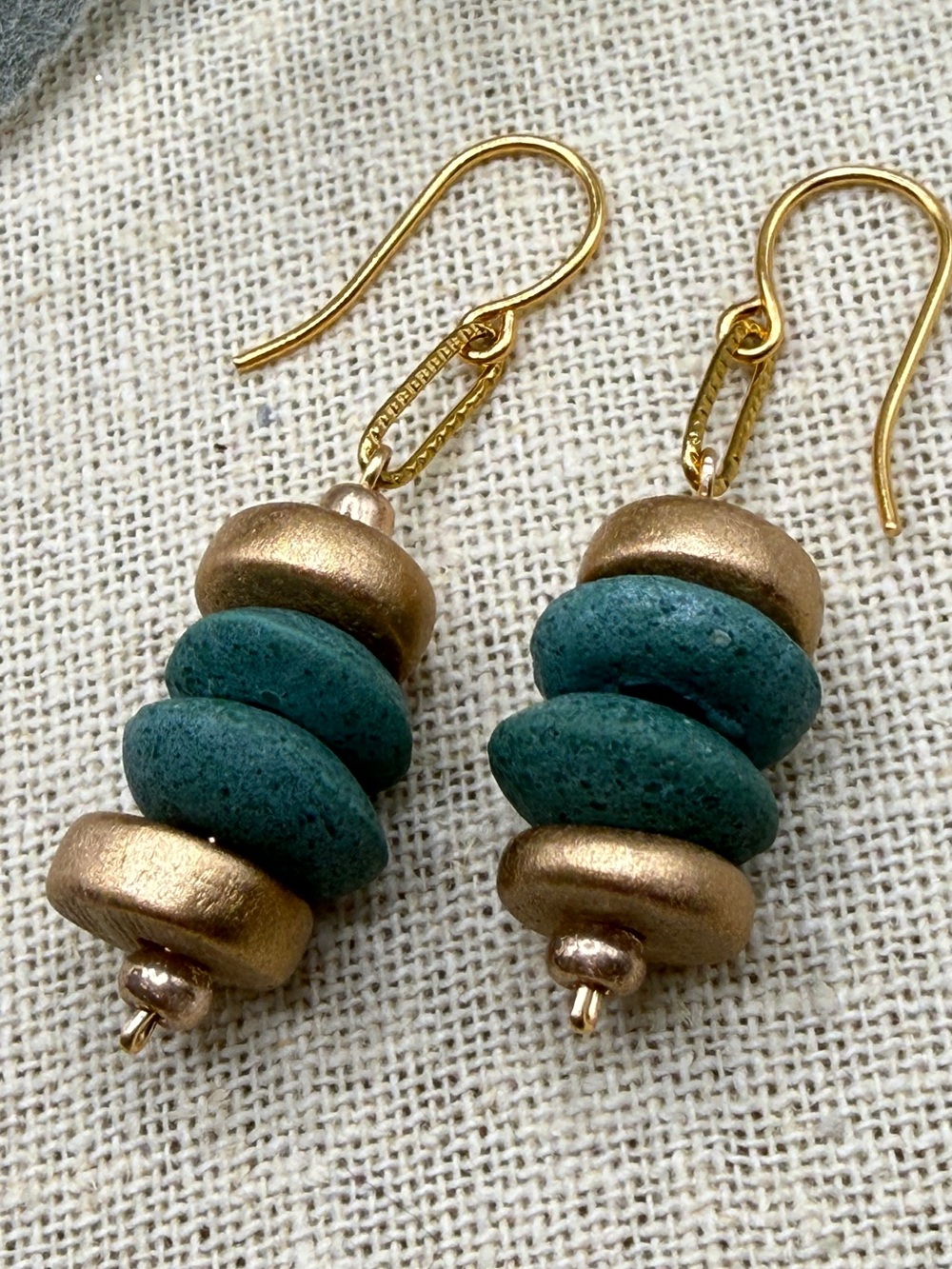 Gold and Teal Stacked Bead Drop Earrings - Women Jewelry